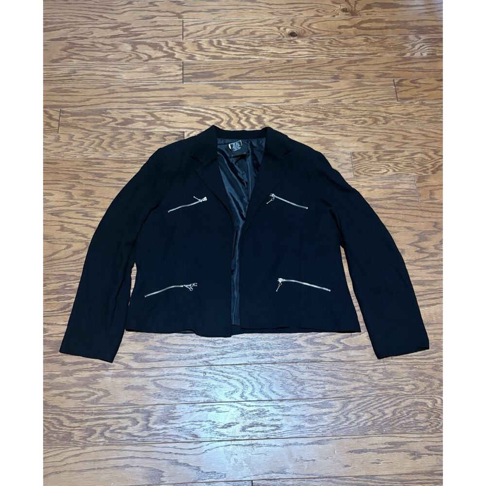 KS Collection Women's Black Open Front Lined Blazer Jacket w/ Zippers, Sz 16